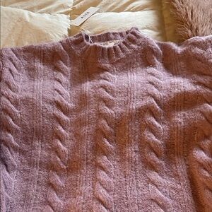 Astr Blush Mauve Cable-Knit Crewneck Sweater